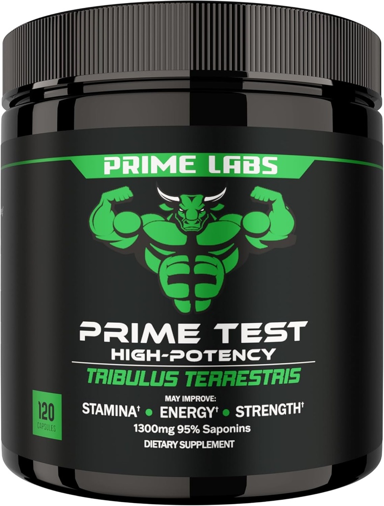 Prime Labs Tribulus Terrestris for Men 1300mg - Enhanced with 95% Saponins - Energy, Vitality, Strength - 120 Count