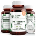 Φυσικός ψευδάργυρος Nutra Picolinate 30 mg, Διπλή Δύναμη, Ακατέργαστο και Καθαρό, Εξαιρετικά Βιοδιαθέσιμο συμπλήρωμα για την ανάπτυξη και την υποστήριξη του ανοσοποιητικού, Βοηθά στην προώθηση της υγείας του δέρματος, Βοηθά στη στήριξη του μεταβολικού συστήματος 100 κάψουλες