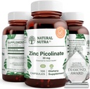 Φυσικός ψευδάργυρος Nutra Picolinate 30 mg, Διπλή Δύναμη, Ακατέργαστο και Καθαρό, Εξαιρετικά Βιοδιαθέσιμο συμπλήρωμα για την ανάπτυξη και την υποστήριξη του ανοσοποιητικού, Βοηθά στην προώθηση της υγείας του δέρματος, Βοηθά στη στήριξη του μεταβολικού συστήματος 100 κάψουλες