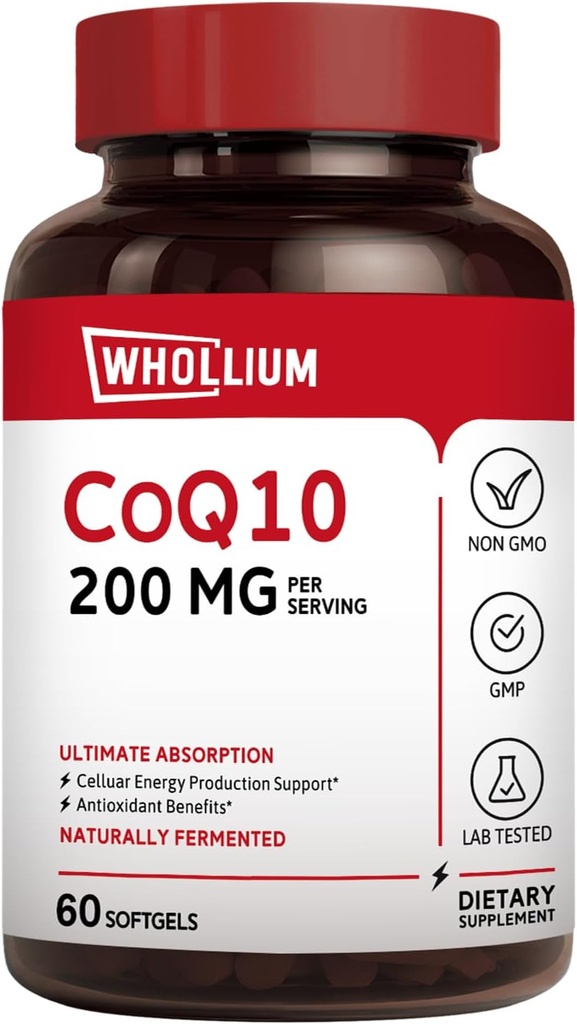 CoQ10 200mg ανά Σερβίρισμα, Εξαιρετικό Παρθένο Ελαιόλαδο, Εξαιρετικά Απορρόφηση, Φυσικά Ζυμωμένο, Συμπληρώματα Συνένζυμου Q10, Παραγωγή Ενέργειας, Υγιεινή Καρδιά, Αντιγηραντική, 60 Softgels