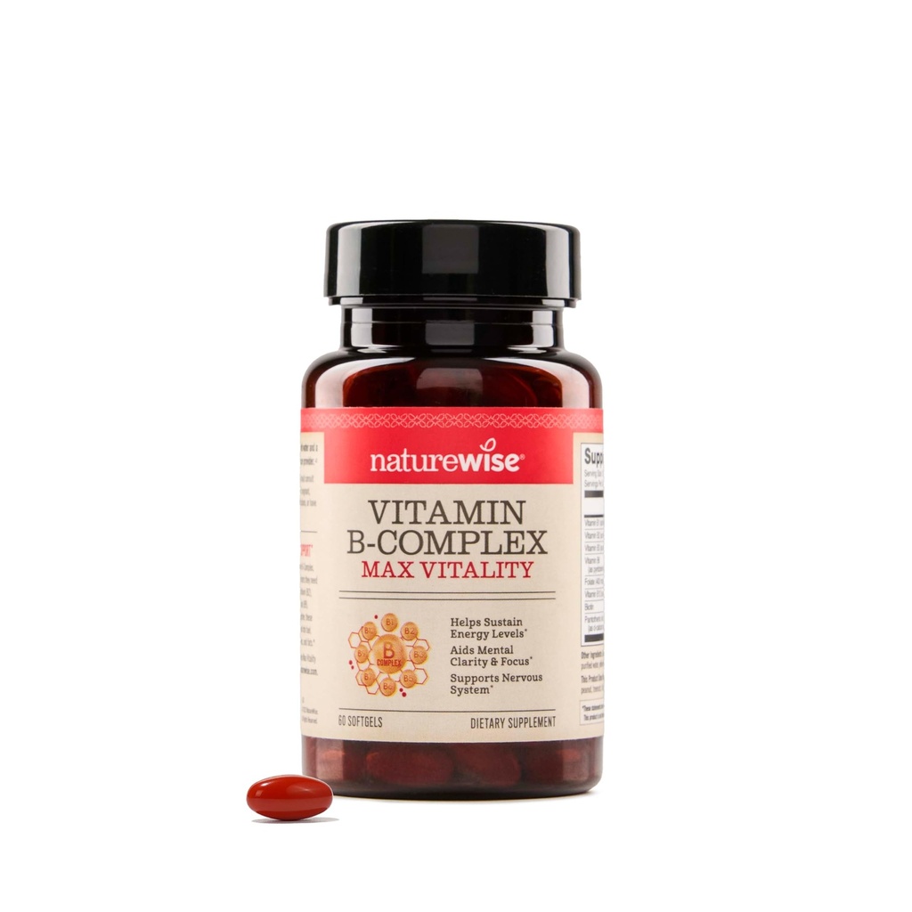 NatureWise Vitamin B Complex for Women and Men - with Folic Acid Biotin B1 B2 B3 B6 B12 - Υποστήριξη Κυτταρική Ενέργεια & Διανοητική Καθαρότητα - Γλουτένη & Γαλακτοκομικά, Μη ΓΤΟ - 60 Softgels[2-Month Supply]