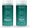 Iwi Omega-3 & Brain Omega-3 Bundle, 30 εξυπηρετήσεις, Vegan Plant-based Algae Omega 3 with EPA + DHA, Krill & Fish Oil Alternative, Χωρίς ψαρική επίγευση