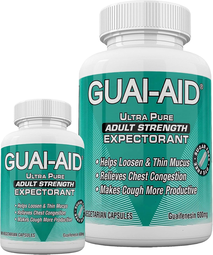 524 600mg Ultra-pure Guaifenesin Veg. Κάψουλες (Περιλαμβάνει 24 μέγεθος ταξιδιωτικό μπουκάλι)