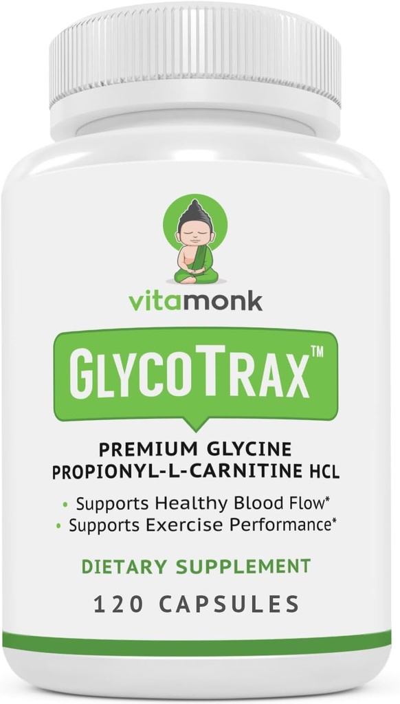 VitaMonk GlycoTraxTM GPLC Extra Large Bottle - 120 Κάψουλες Γλυκίνης Υψηλής Απορρόφησης Propionyl-L-Carnitine χωρίς τεχνητά πληρωτικά - Glycine Propionyl L Carnitine Συμπλήρωμα