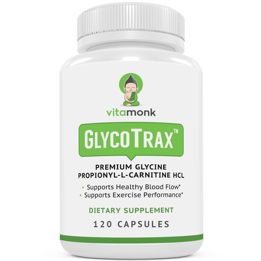 VitaMonk GlycoTraxTM GPLC Extra Large Bottle - 120 Κάψουλες Γλυκίνης Υψηλής Απορρόφησης Propionyl-L-Carnitine χωρίς τεχνητά πληρωτικά - Glycine Propionyl L Carnitine Συμπλήρωμα