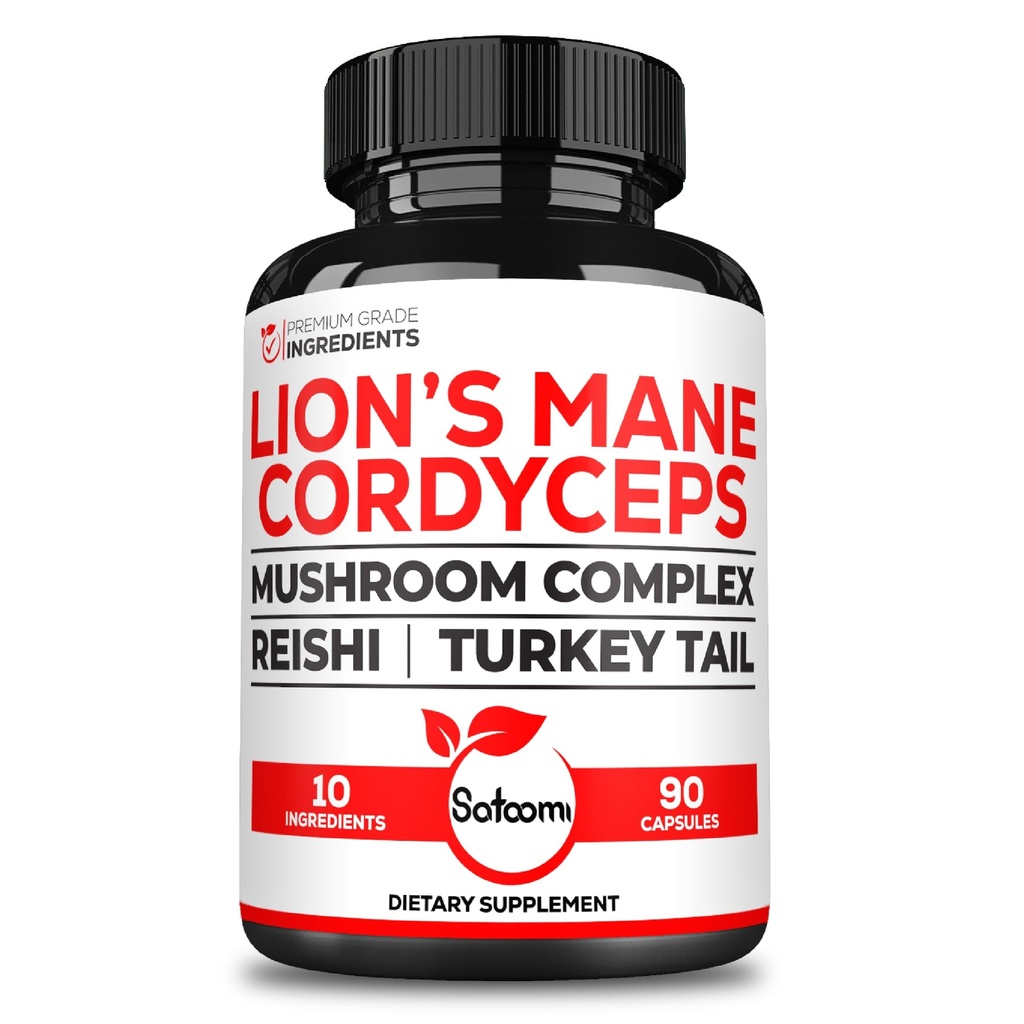 Satoomi 10in1 Cordyceps Mushroom Supplement - Συνδυάζεται με Lions Mane, Turkey Tail Mushroom, Reishi Mushroom & Others - 90 Κάψουλες για 90 Service Supply