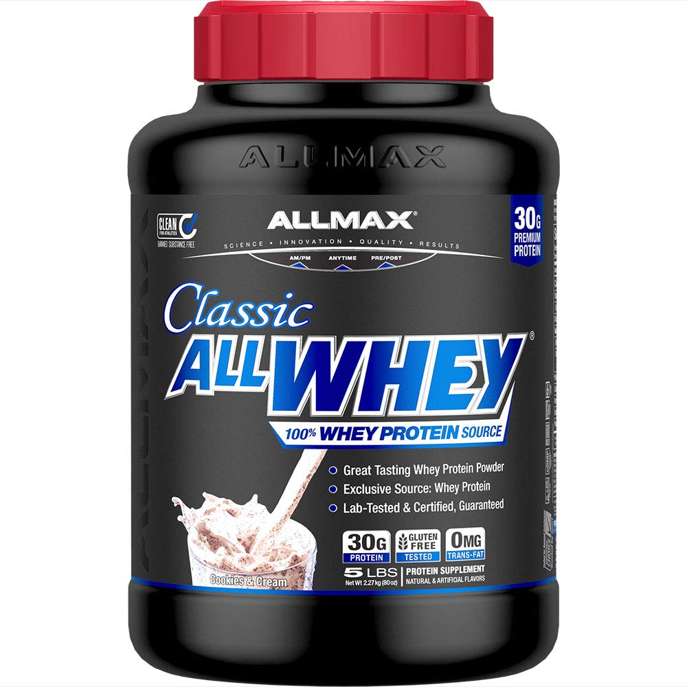 ALLMAX Διατροφή AllWhey Classic πρωτεΐνη ορού γάλακτος, χωρίς γλουτένη, 24g πρωτεΐνη ανά Scoop, περίπου 49 μερίδες, cookies & κρέμα, 5 lbs