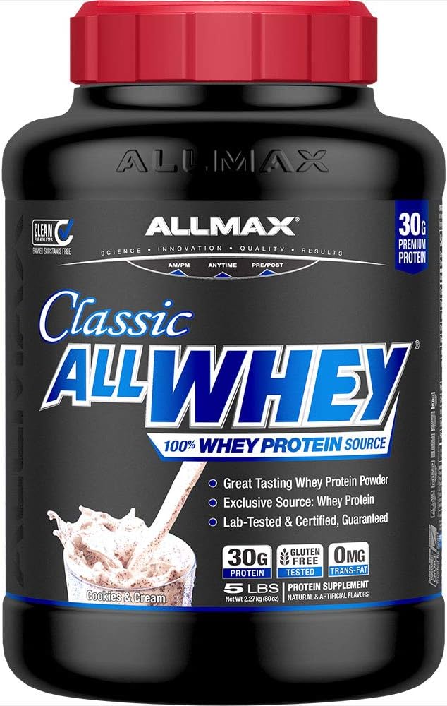 ALLMAX Διατροφή AllWhey Classic πρωτεΐνη ορού γάλακτος, χωρίς γλουτένη, 24g πρωτεΐνη ανά Scoop, περίπου 49 μερίδες, cookies & κρέμα, 5 lbs