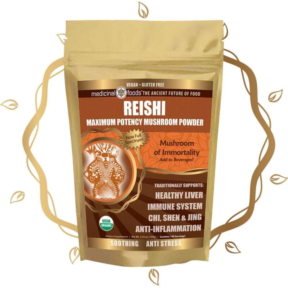 Φάρμακα Reishi Mushroom Powder - Υψηλότερη ισχύς, Full-Spectrum, Καταπραϋντικό, Anti-Stress, Για Smoothies & Τσάι, Βιολογικό, Vegan, Μη-GMO, Χωρίς Γλουτένη (100 μερίδες)