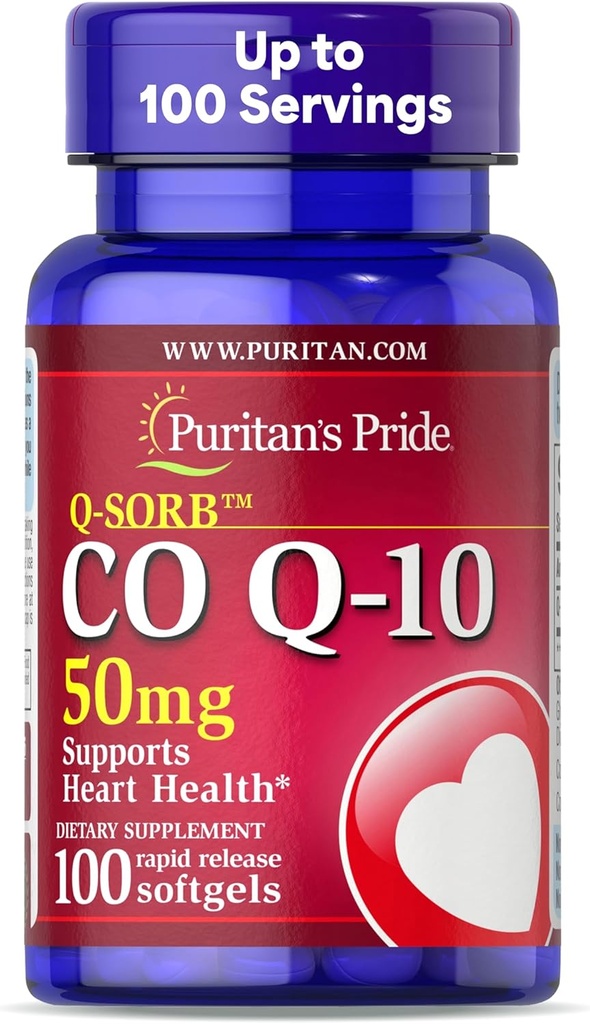 Puritan's Pride Coenzyme CoQ10 50mg, Συμπλήρωμα διατροφής για την υγεία της καρδιάς, την πίεση του αίματος, την υγεία των στοματικών ούλων, και την υγιή γήρανση Υποστήριξη, 100 υπηρεσίες, ταχεία απελευθέρωση Softgels