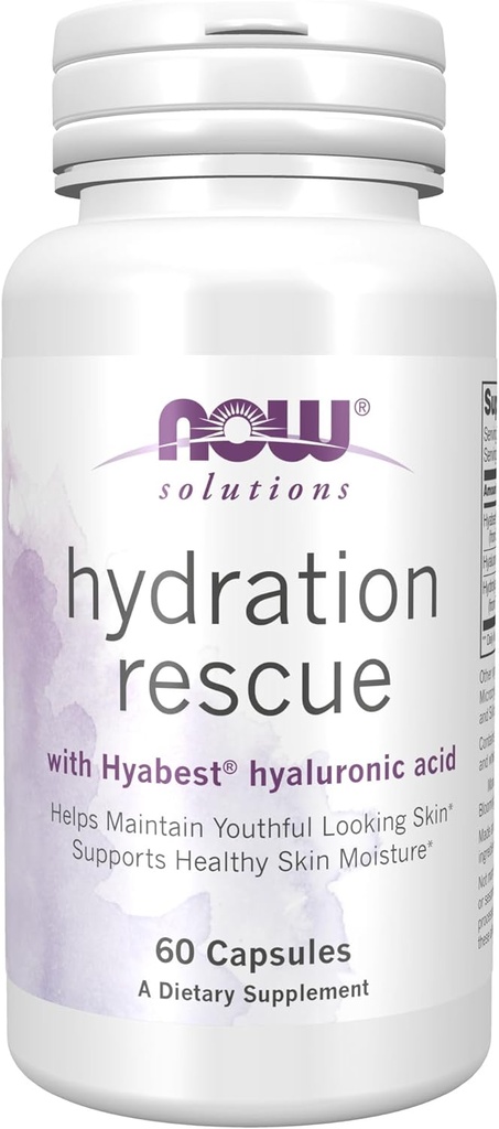 NOW Foods Solutions, Hydration Rescue with Hyabest® υαλουρονικό οξύ, Βοηθά στη Διατήρηση της Νεανικής Ματιάς*, Υποστηρίζει Υγιεινή Υγρασία του Δέρματος*, 60 Κάψουλες Veg