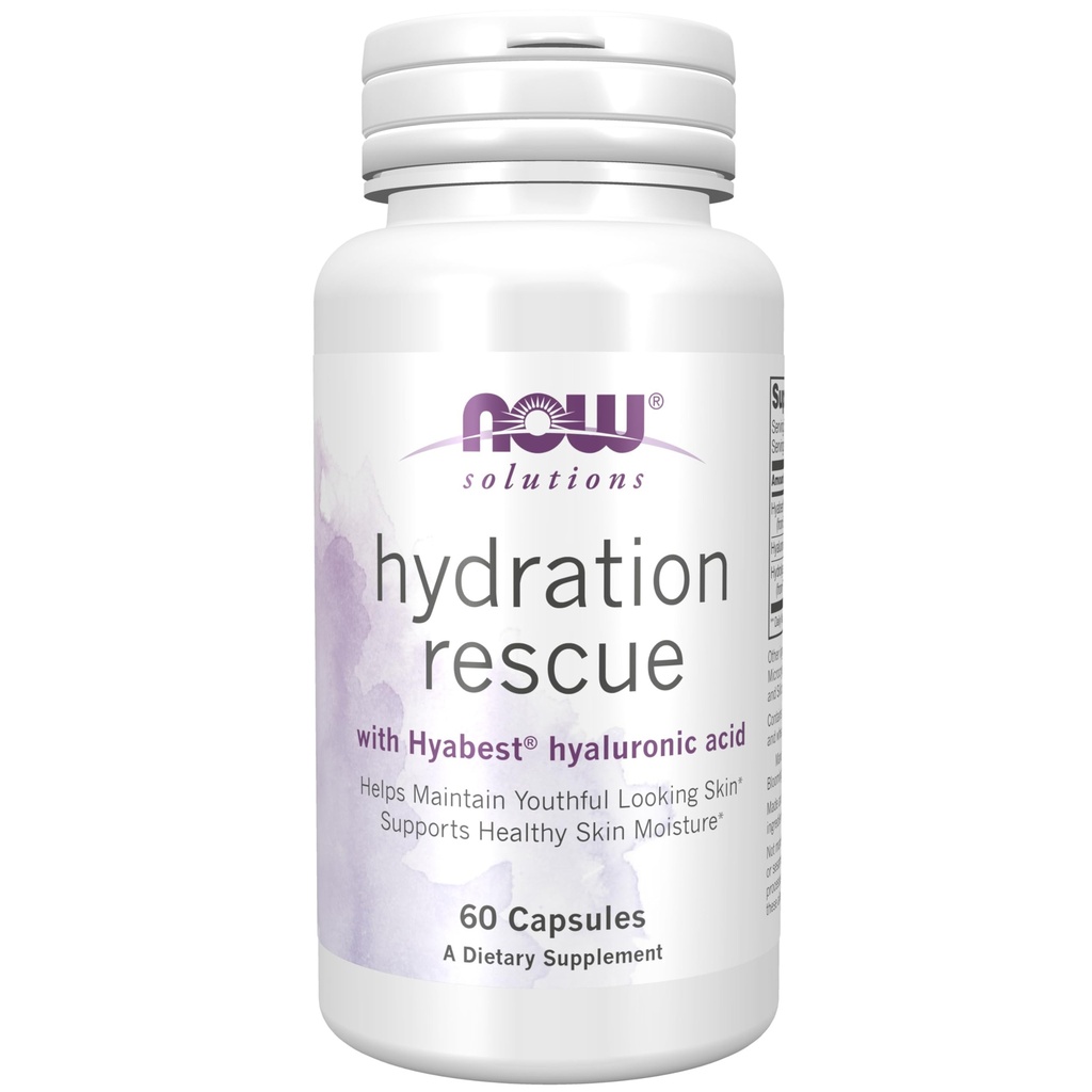 NOW Foods Solutions, Hydration Rescue with Hyabest® υαλουρονικό οξύ, Βοηθά στη Διατήρηση της Νεανικής Ματιάς*, Υποστηρίζει Υγιεινή Υγρασία του Δέρματος*, 60 Κάψουλες Veg