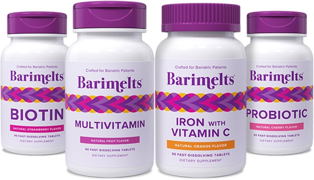 BariMelts Complete Post-Bariatric Surgery Bundle - Πολυβιταμίνη, σίδηρος με βιταμίνη C, Βιοτίνη, και Προβιοτικά