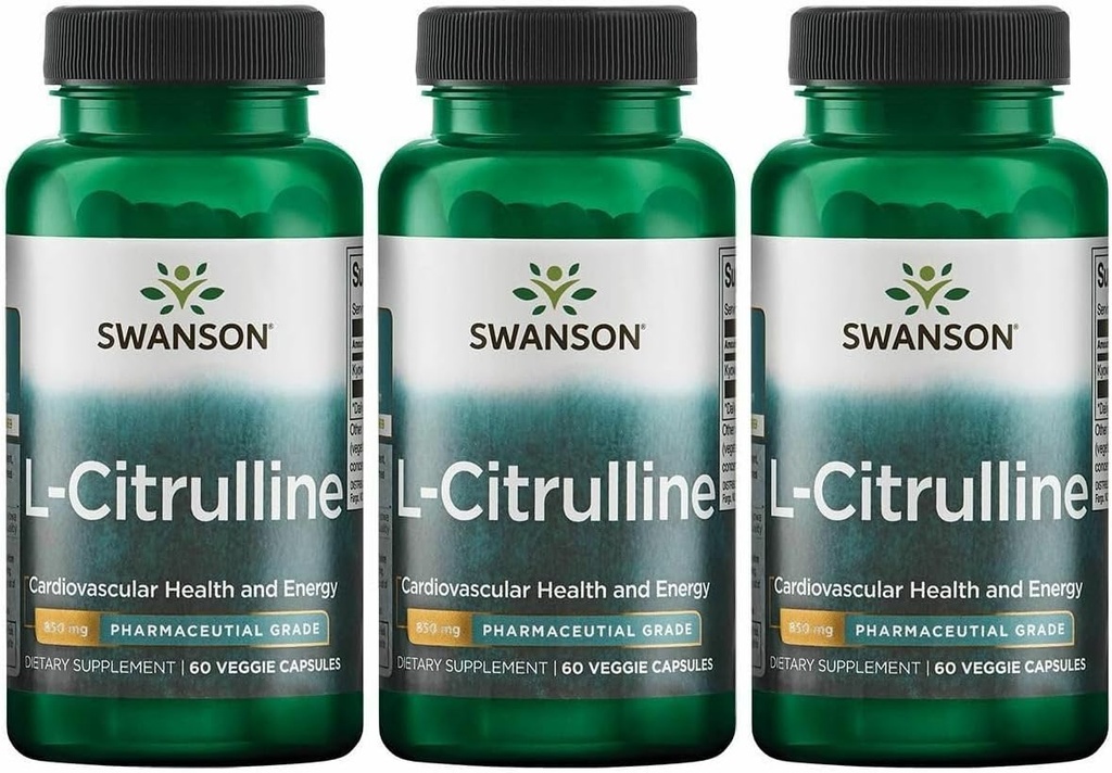 Swanson L-Citrulline - Natural Supplement Promoting Cardiovascular Health & Energy Support - Helps Increase Circulation - (60 Capsules, 850mg Each) (3 Pack)
