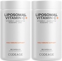 Codeage Liposomal Vitamin C 1500mg με ψευδάργυρο, Elderberry, Citrus Bioflavonoids Grapefruit, Lemon, Orange Powder, Quercetin & Rose HIPS Fruit – Vegan Supplement - Μη ΓΤΟ, Vegan Pills - 2 Pack