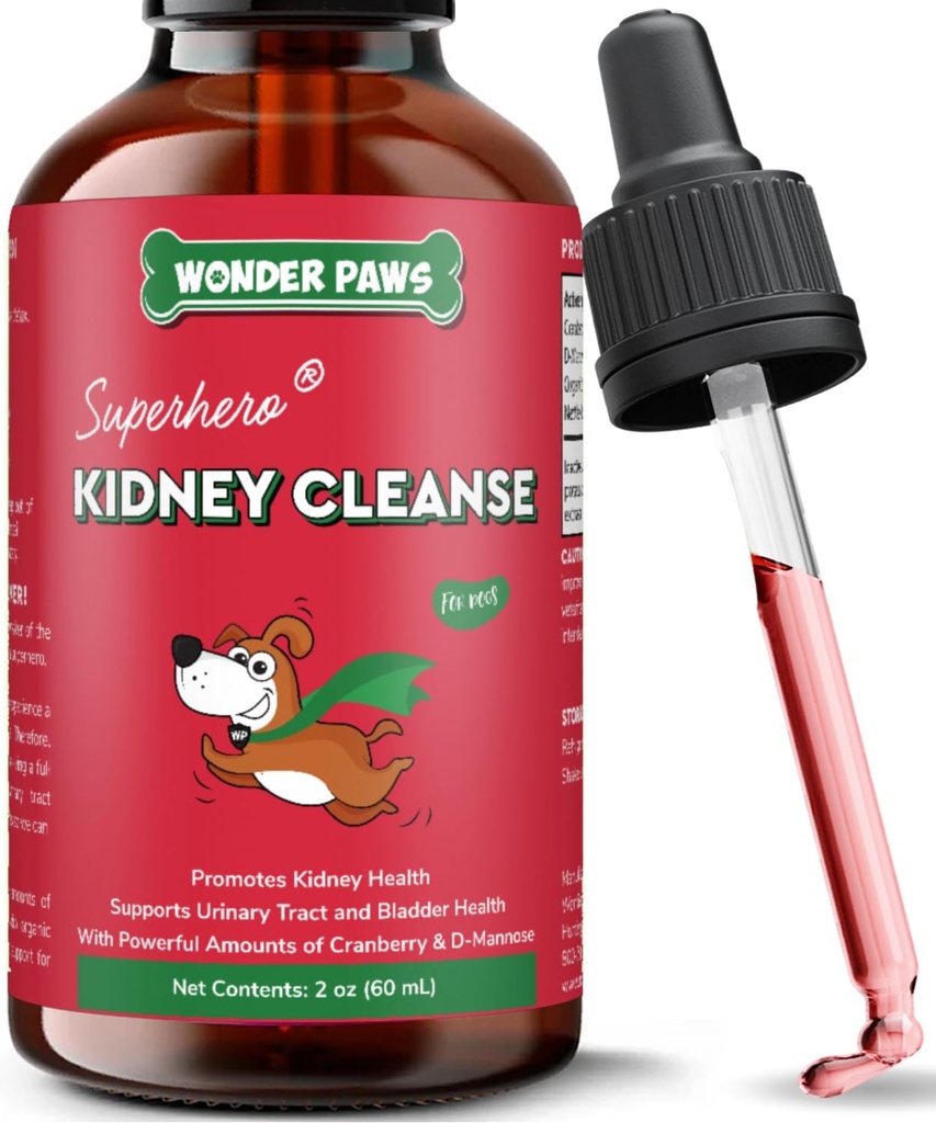 Wonder Paws Premium Kidney Υποστήριξη για σκύλους – Cranberry συμπλήρωμα για σκύλους – Σκύλος UTI Θεραπεία – Υποστηρίζει Φλεγμονή, Detox, Ούρων & Νεφρών Υγεία – Υγρό συμπλήρωμα νεφρών για σκύλους 2 oz (60ml)