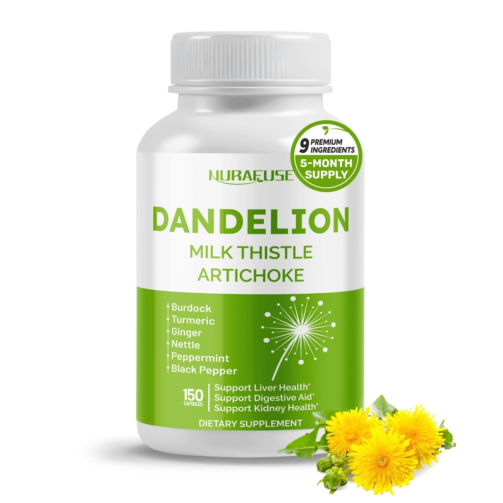 Dandelion Milk Thittle Artichoke Burdock Turmeric - Υποστήριξη της υγείας του ήπατος, υποστήριξη Digestive Aid - Made and Tested στις ΗΠΑ