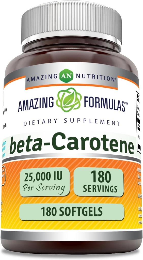 Amazing Formulas Beta-Carotene Supplement | 25000 IU per Serving | 180 Softgels | Non-GMO | Gluten-Free | Made in USA