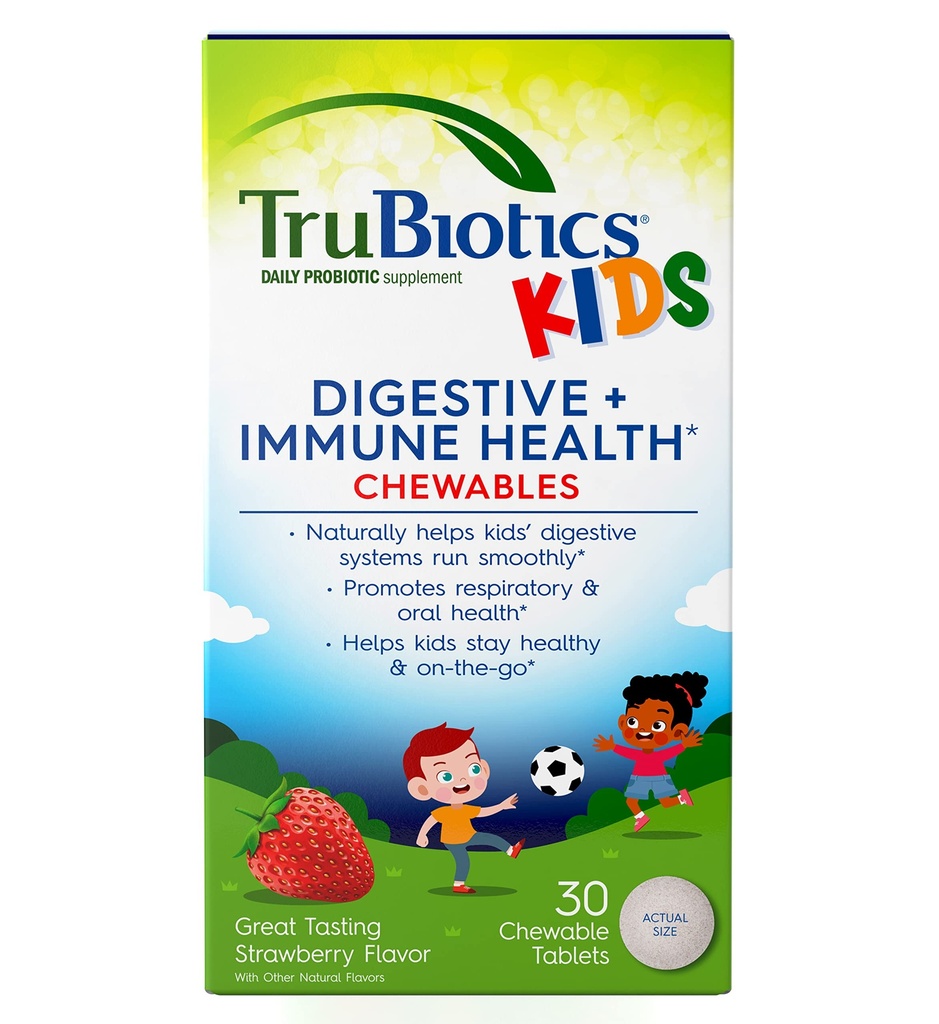 Προβιοτικά Trubiotics για τα παιδιά Digestive & Immune Health Support, Sugar-free μασώμενα παιδιά Probiotic για να βοηθήσει να διατηρηθεί μια υγιής κοιλιά, φυσική γεύση φράουλας, 30 δισκία
