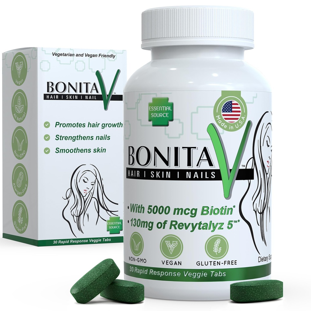 Βασική πηγή βιοτίνης (Biotina Vitaminas) - Καρφάκια δέρματος μαλλιών Βιταμίνες για γυναίκες & άνδρες - 5000 mcg - Συμπληρώματα στήριξης της ανάπτυξης μαλλιών - 30 δισκία - με Revytalyz 5, βιταμίνη Α, C, B12 - Κατασκευασμένο στις ΗΠΑ