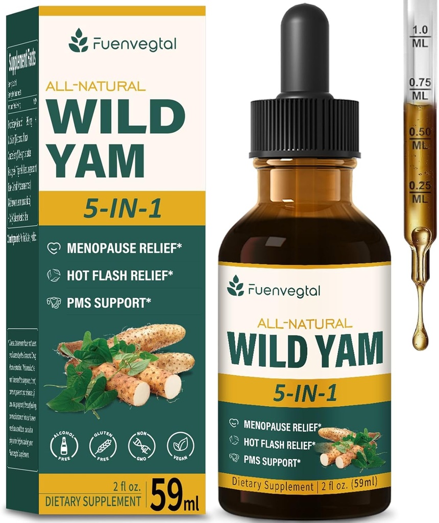 All Herbal Liquid Drops, Wild Yam Extract with Chaste Berry, Fenugreek, Black Cohosh for Menopause Relief & PMS Support.