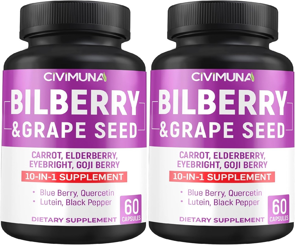 Κάψουλες Bilberry με Bilberry, Grape Seed, Carrot, Elderberry και More - 120 Capsules forr 4 Μήνες Προσφορά (πακέτο του 2)