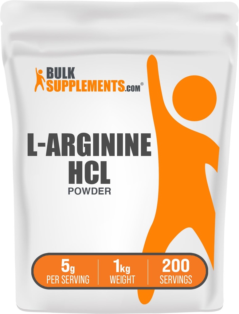 BulkSupplements.com L-Arginine HCl Powder - Nitric Oxide Supplement, Arginine Powder - Unflavored & Gluten Free, 5g per Serving, 1kg (Pack of 5) (11 lbs)