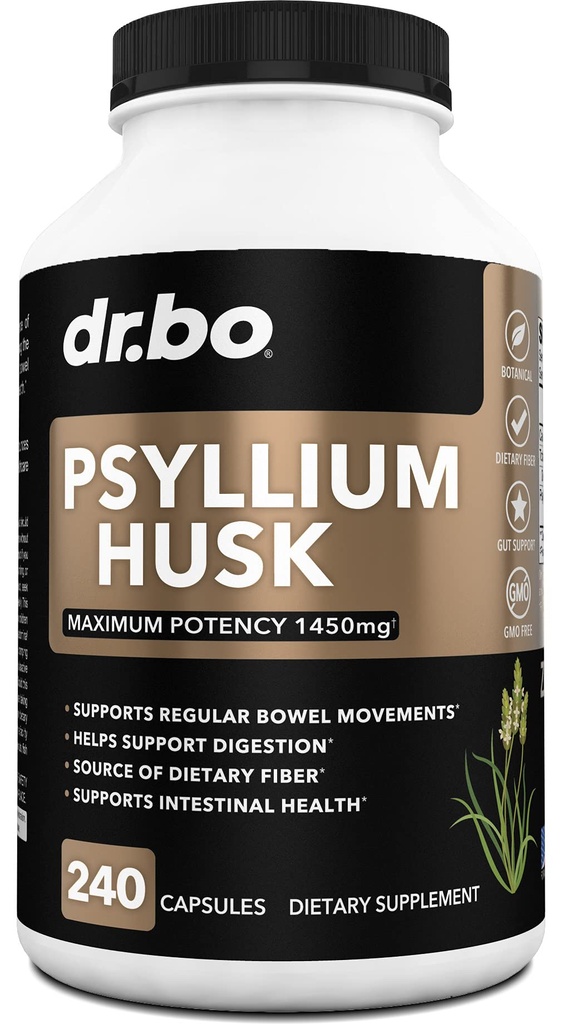 Psyllium Husk Capsule Fiber Supplement - Φυσικές κάψουλες σκόνης για ανακούφιση της δυσκοιλιότητας για ενήλικες - Διατροφικά χάπια διαλυτών ινών & καθημερινή υποστήριξη της κανονικότητας - Μαζική σπορά Husks Digetion Συμπληρώματα