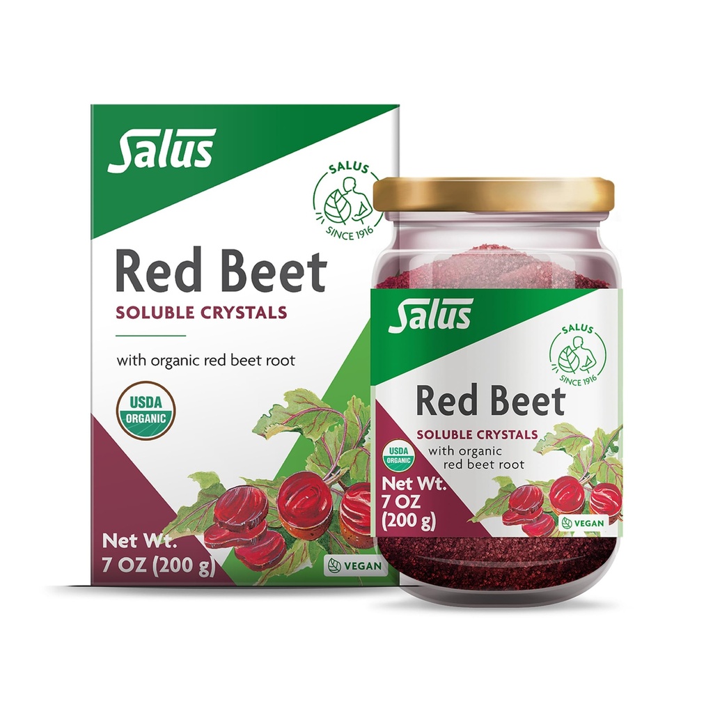 Salus Red Beet Crystals - Βιολογικό Διατροφικό Beet Root Powder Mix - Superfood Powder Supplement with Vitamin C, Folate, Magnesium & Pastium - 7 oz
