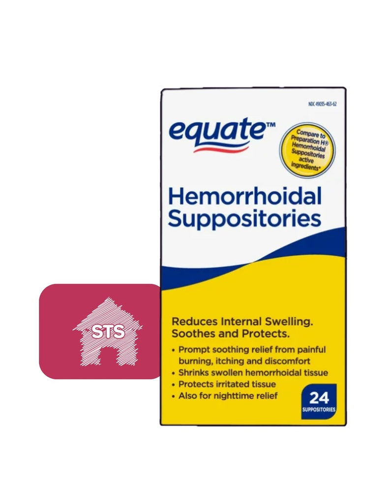 Equate Hemorrhoidal Suppositories, Relief from Burning, Itsing and Discomfort of Hemorrhoids, 24 Count (Pack of 1) + STS Sticker.