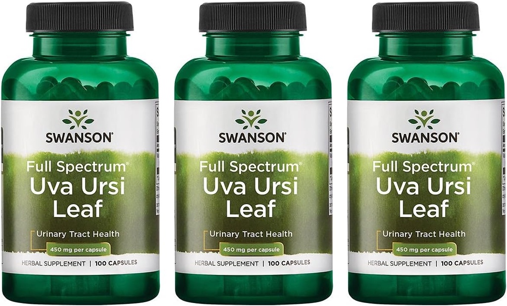 Swanson Full-Spectrum Uva Ursi Leaf - βοτανικό συμπλήρωμα που υποστηρίζει το νεφρό και την ουρική αρθρίτιδα υγεία - Μπορεί να υποστηρίξει τη λειτουργία του καρδιαγγειακού συστήματος και την υγεία της ουροδόχου κύστης - (100 κάψουλες, 450mg το καθένα) 3 Pack