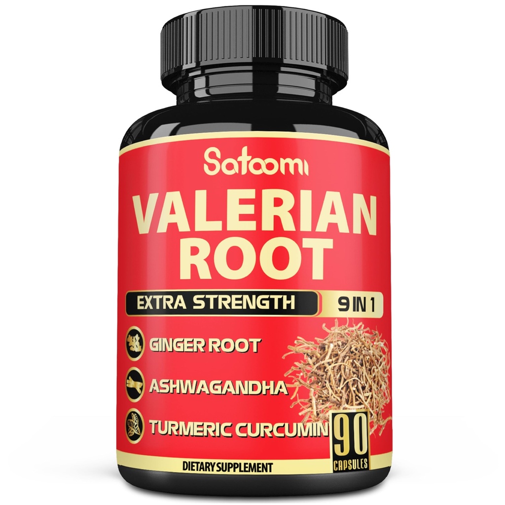 Κάψουλες ρίζας Satoomi Valerian - 9 Φυσικά Βότανα - Ashwagandha, Turmeric, Ginger, Ceylon Cinnamon - 90 Caps for 3-Month Supply