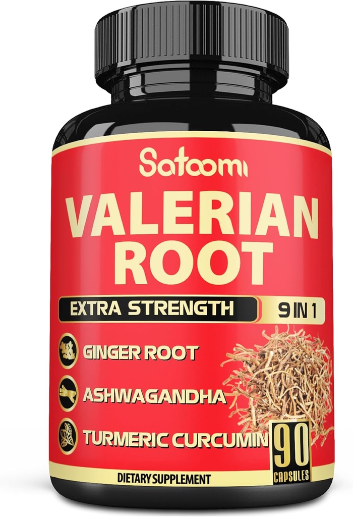Κάψουλες ρίζας Satoomi Valerian - 9 Φυσικά Βότανα - Ashwagandha, Turmeric, Ginger, Ceylon Cinnamon - 90 Caps for 3-Month Supply
