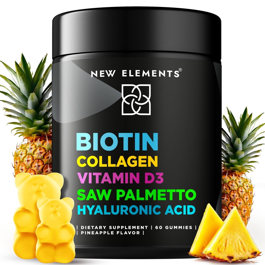 Biotin Gummies με κολλαγόνο Βιταμίνη D3 Saw Palmetto & Υαλουρονικό οξύ για το δέρμα των μαλλιών και τα νύχια, συμπλήρωμα ανάπτυξης μαλλιών για άνδρες και γυναίκες 