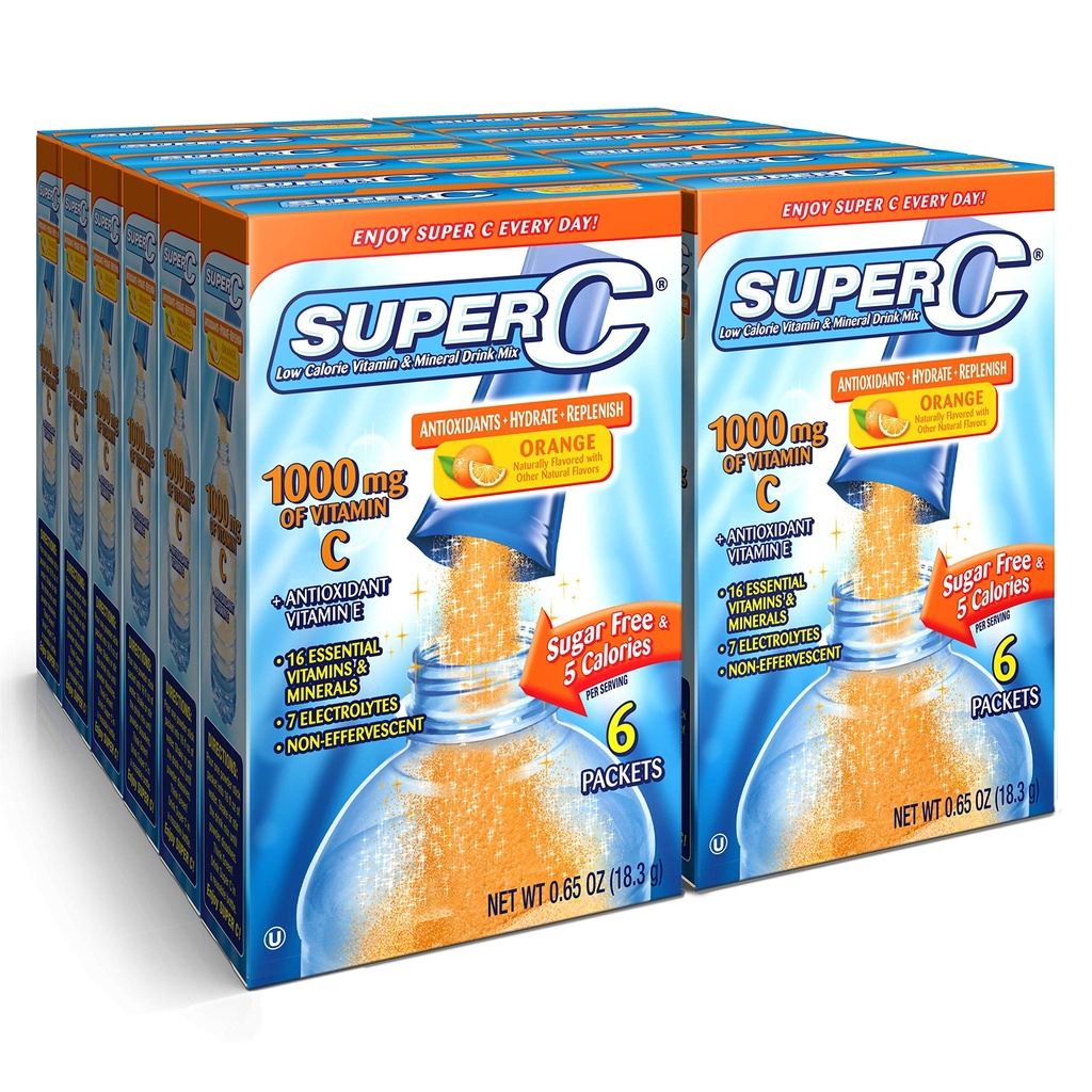 Super C Βιταμίνη & Ορυκτό ποτό μείγμα, Πορτοκάλι, 6 CT ενιαία για να πάει, πακέτο των 12 (72 Σύνολο Πακέτων)