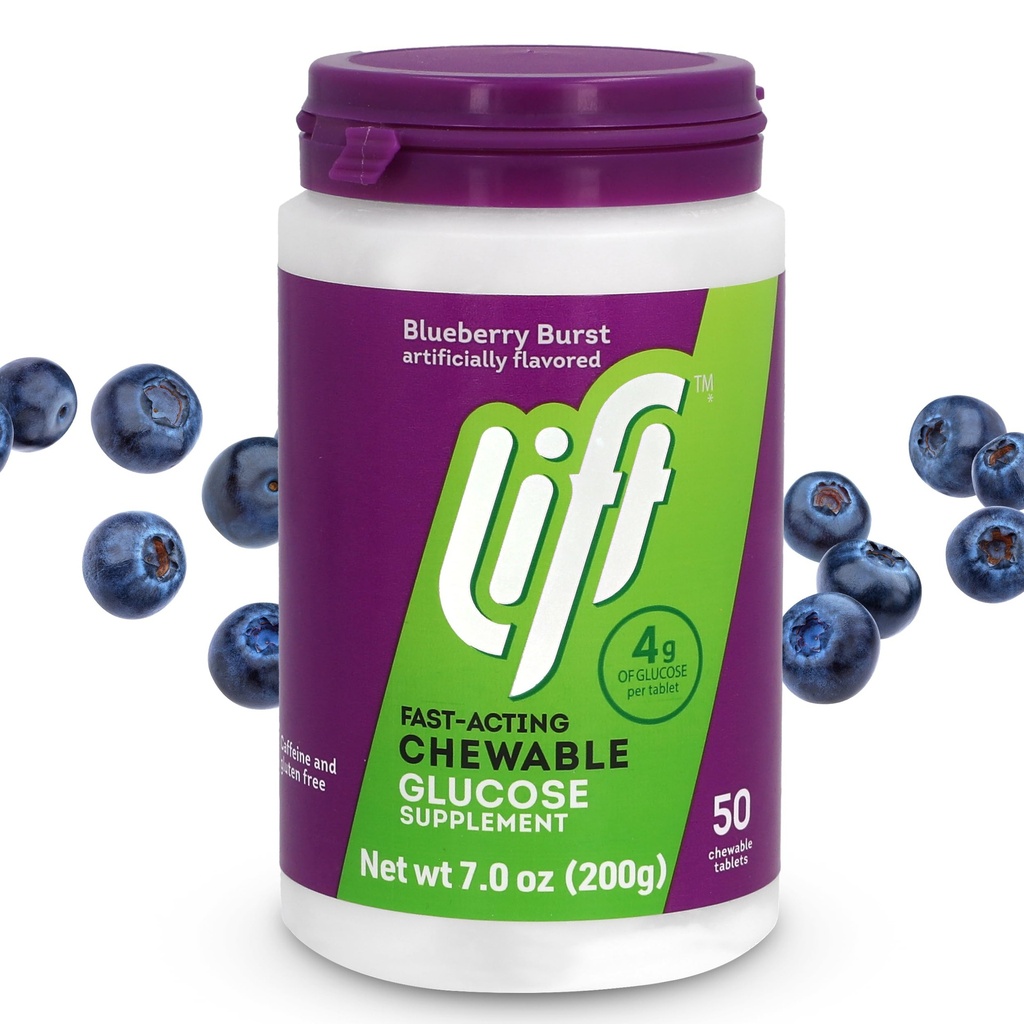 Lift Glucose Fast-Acting Glucose Chewable Energy Tablets, Blueberry, 50 ct Jar (Pack of 1)