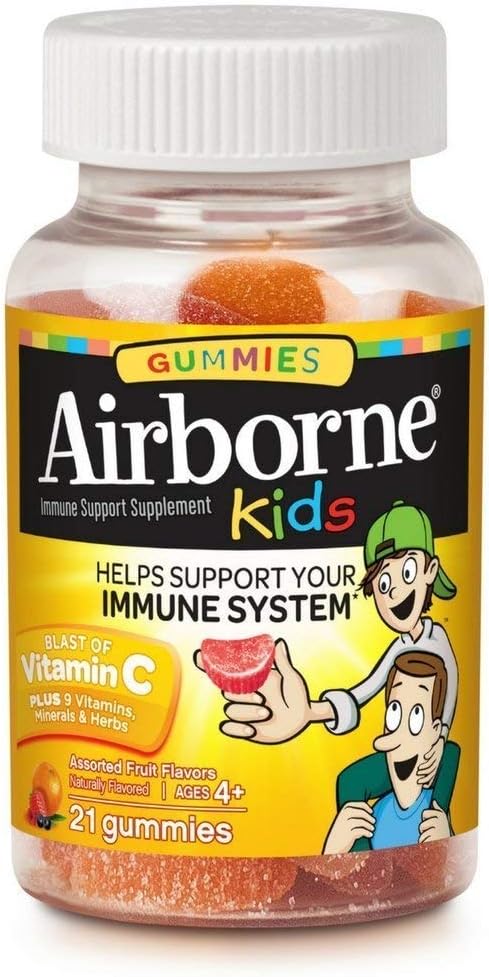 Airborne παιδιά Ποικιλία φρούτα αρωματισμένα Gummies, 21 Count - 500mg βιταμίνη C και ορυκτά & βότανα ανοσοποιητική υποστήριξη (Packaging May Vary) (πακέτο των 6)6