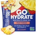 GoHydrate Instant Hydration Powder Packets - Low Sodium Electrolytes Drink Mix - Φυσική Ενυδάτωση Υποστήριξη, Ζάχαρη Δωρεάν Electrolyte Flavored Powder Drink with Vitamin D, 30 Punch Φρούτων