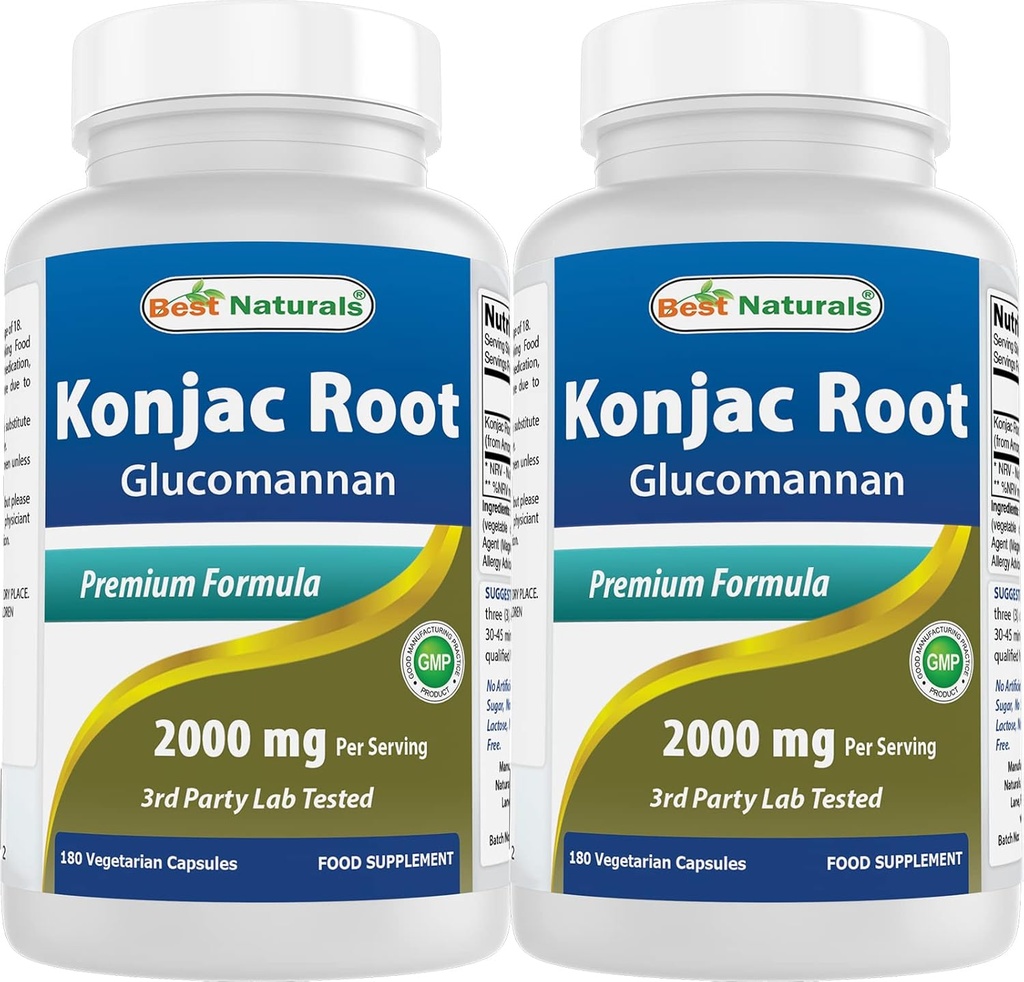 Best Naturals 2 Pack Konjac Glucomannan Root 2000 mg ανά σερβιρίσματος - 180 κάψουλες χορτοφάγων