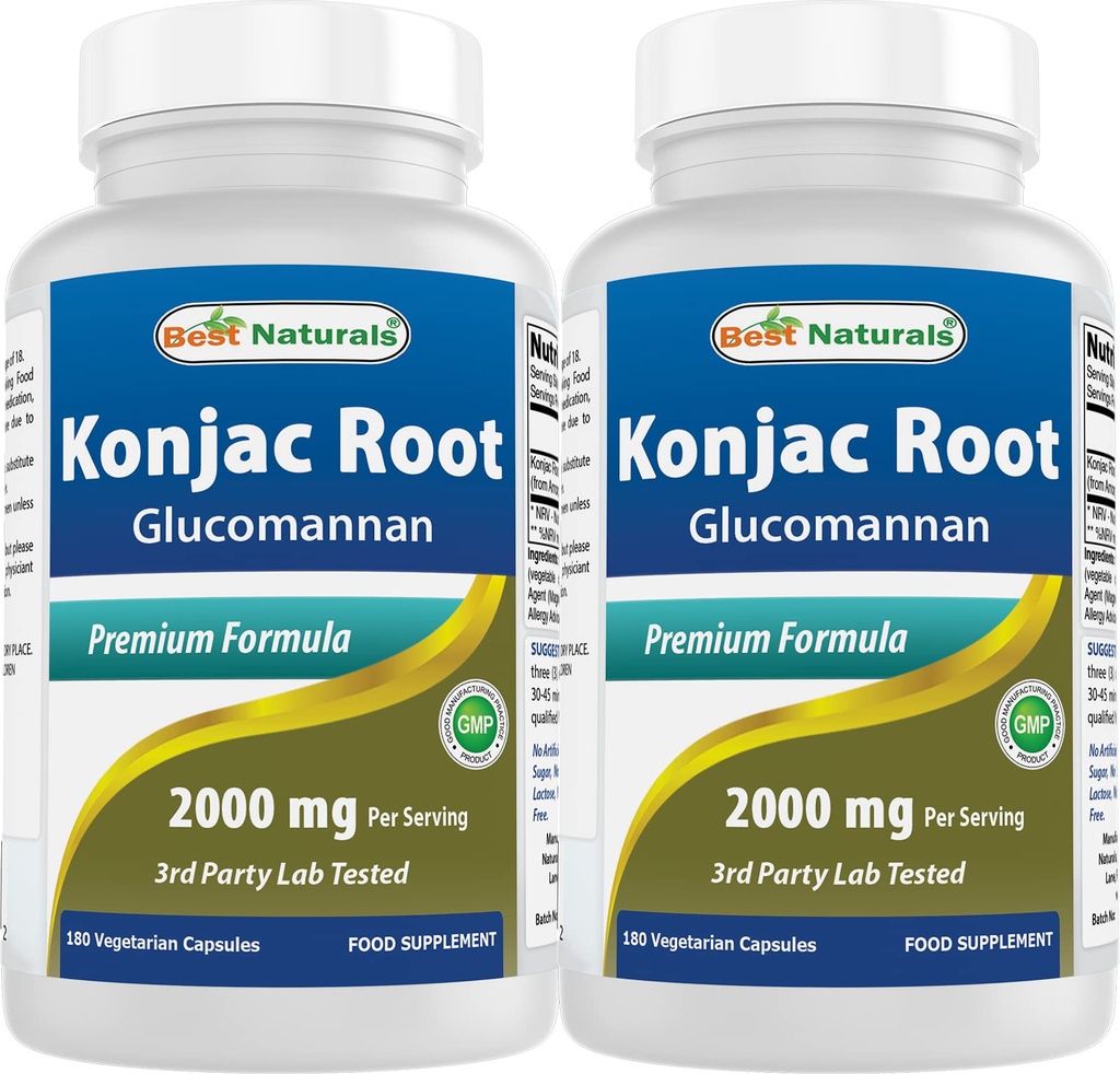 Best Naturals 2 Pack Konjac Glucomannan Root 2000 mg ανά σερβιρίσματος - 180 κάψουλες χορτοφάγων