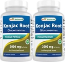 Best Naturals 2 Pack Konjac Glucomannan Root 2000 mg ανά σερβιρίσματος - 180 κάψουλες χορτοφάγων