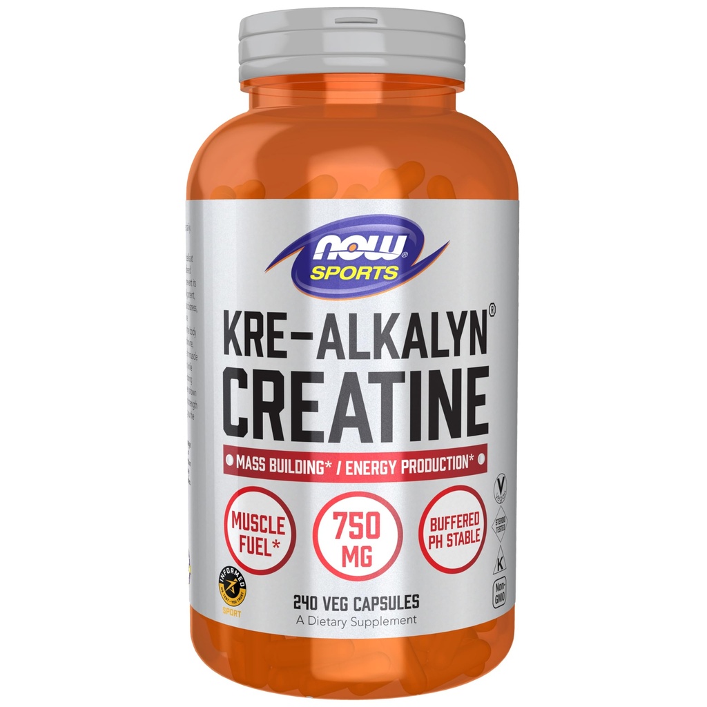 NOW Τρόφιμα Αθλητική Διατροφή, Cre-Alkalyn Creatine 750 mg, Μαζική Κτίριο * / Ενεργειακή Παραγωγή *, 240 κάψουλες Veg