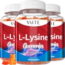 L-Lysine 1000mg Gummies - Υποστηρίζει το δέρμα, Lip, Vegan, Χωρίς γλουτένη, 60 Chewable Lysine για ενήλικες, Βιταμίνες Υγεία ιστών & ανοσοποιητικό σύστημα, Amino Acid Vitamin Supplement & Complex Συμπληρώματα (3 Pack)