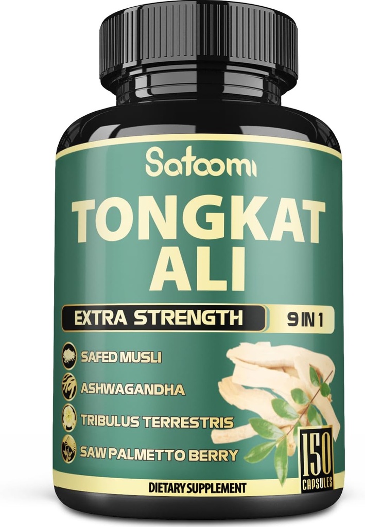 Satoomi 9in1 Tongkat Ali Root Extract 200:1 - Ashwagandha, Tribulus Terrestris - 150 κάψουλες για 5 μήνες - Δύναμη υποστήριξης, Ενέργεια & Υγιεινή ανοσοποίηση