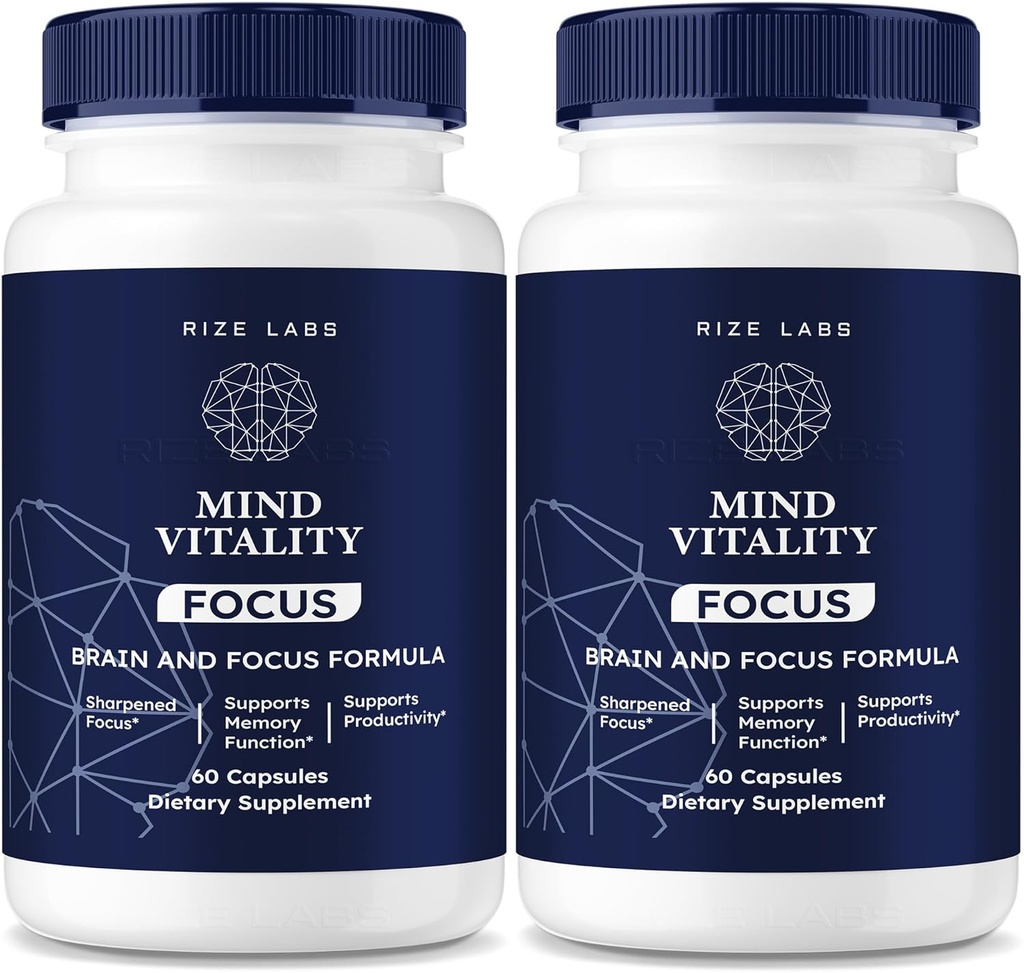 rize labs Mind Vitality Focus Brain Supplement, Official Mind Vitality to Boost Focus and Concentration & Refect Mid-Afternoon Fatigue, Mind Vitality Advanced Formula (120 Κάψουλες) (Pack of 2)
