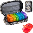 Serfeymi Weekly Travel Pill Organizer 2 φορές την ημέρα AM PM Αναβάθμιση Rainbow Pill Box 7 Ημέρα με Φορητή θήκη Zipper PU δερμάτινων χαπιών, Medicine Organizer για χάπια, βιταμίνες, ιχθυέλαια - Brown 03