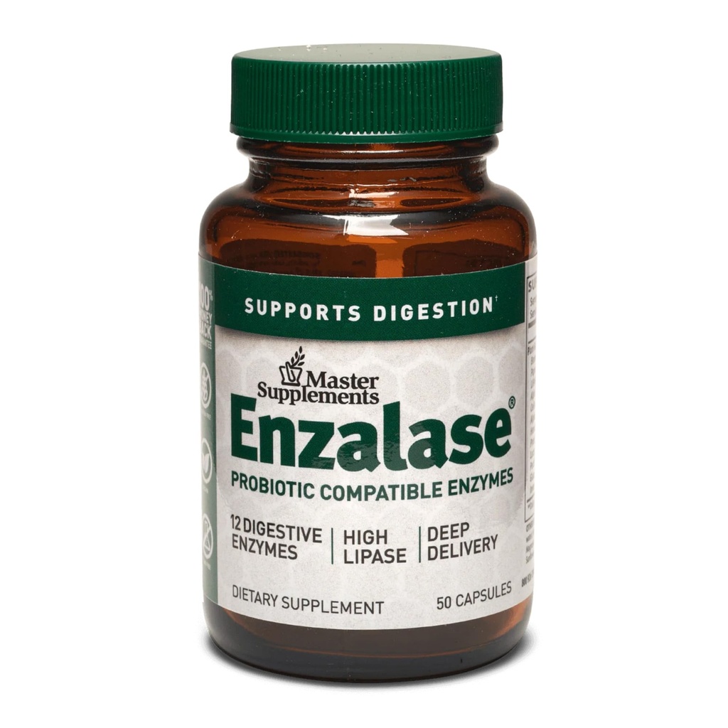 Master Συμπληρώματα Enzalase - 50 Κάψουλες - Probiotic Συμβατά Ένζυμα - Παρέχει Digestive Boost + Αέριο & Αναπλήρωση Ανακούφιση - Χωρίς γλουτένη - 50 Σερβιέτες