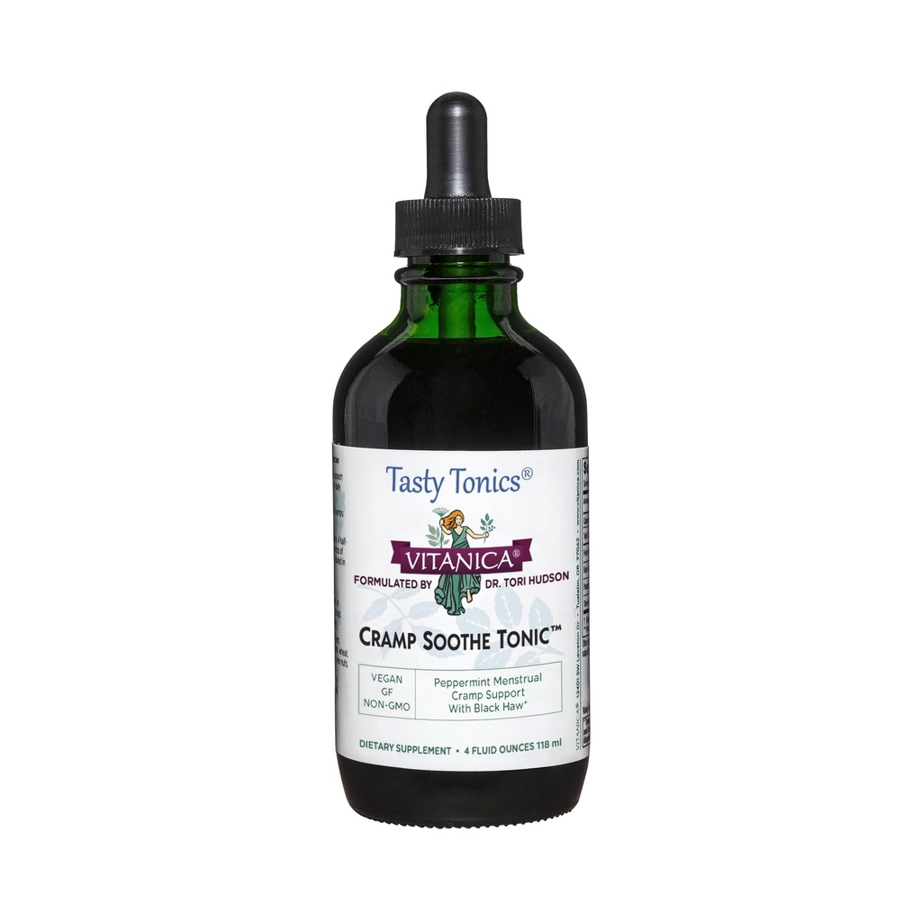 Vitanica Cramp Soothe Tonic, Dr Formulated Menstrual Cramp Support, with Black Haw Bark, Valerian Root, Ginger Root, και Garrya Herb, Χωρίς αλκοόλ, Vegan, 4 ουγγιά