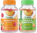 Ζωοποιήσιμο μαγνήσιο 85mg + Panax Ginseng, Gummies Bundle - Μεγάλη γεύση, συμπλήρωμα βιταμίνης, χωρίς γλουτένη, GMO δωρεάν, Μασώμενη Gummy