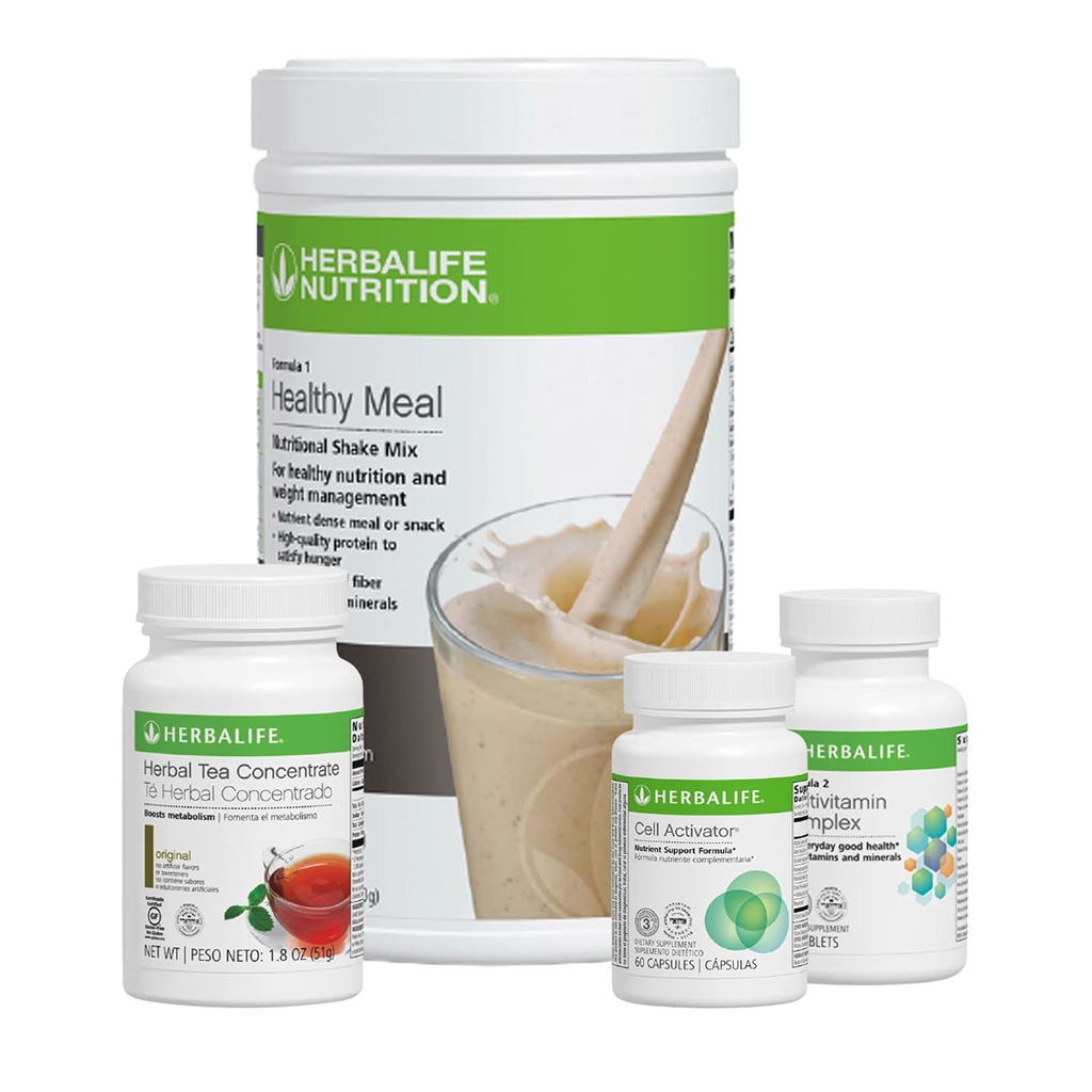 HERBALIFE Quickstart Cookies 'n Kit Κρέμα: Formula 1 Διατροφικό μείγμα ανακινήσεων, Formula 2 Multivitamin Complex, Formula 3 Κινητό ενεργοποιητή, Φυτικό τσάι συμπυκνωμένο ενισχύει το μεταβολισμό